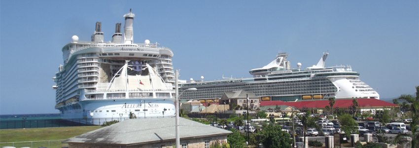 Cruise ships docked at the Falmouth Cruise Ship Pier | Book Jamaica Excursions | bookjamaicaexcursions.com | Karandas Tours