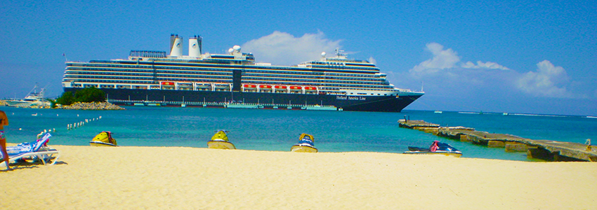 Cruise ship passing by at the Doctor's Cave Beach